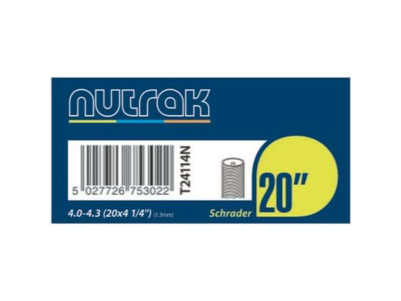 Nutrak 20 x 4 x 1 1/4 inch Schrader valve 1.3mm fat bike inner tube click to zoom image
